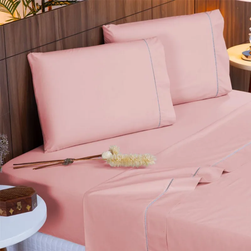 Jogo De Cama Queen 140 Fios Ponto Palito Rosé 4pçs
