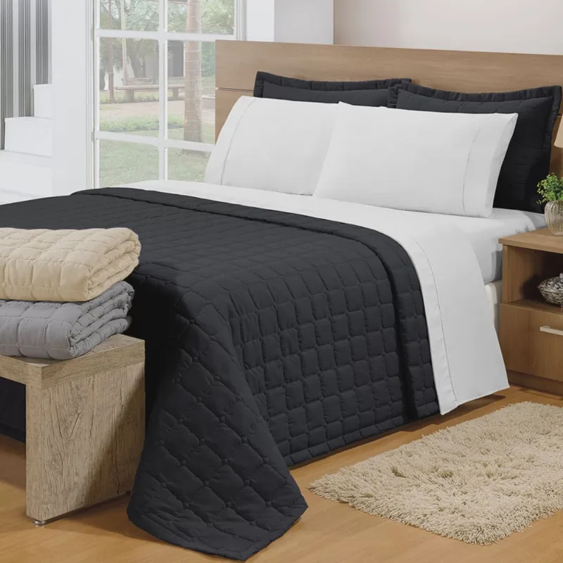 Kit Colcha Cobre Leito Casal Matelado c/ Porta Travesseiro Abas - 3 Peças