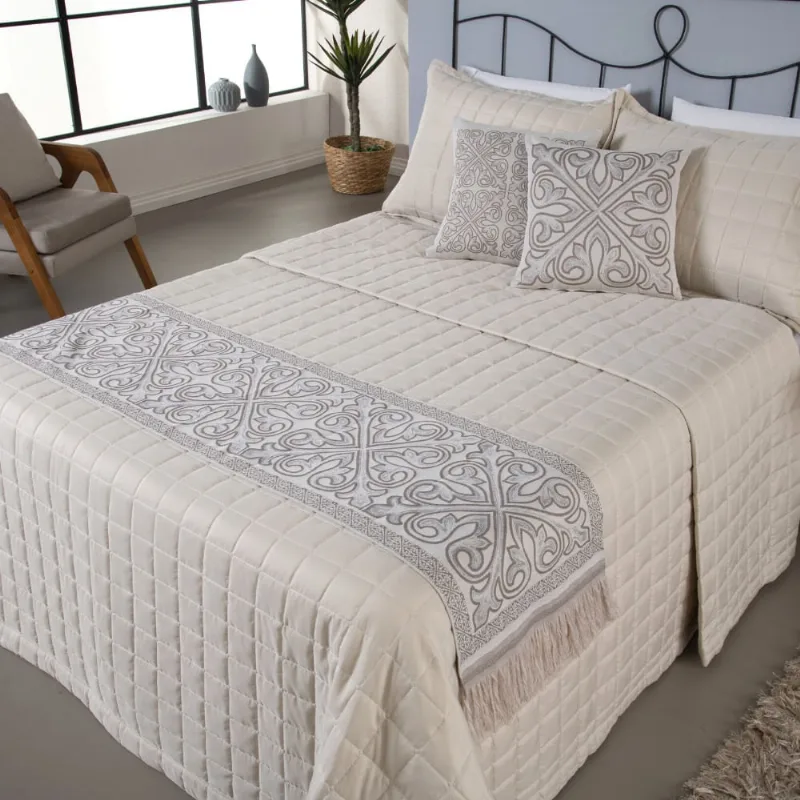 Kit Peseira Grécia 5 Peças Queen Tecido Jacquard Acompanha Almofadas Cheias