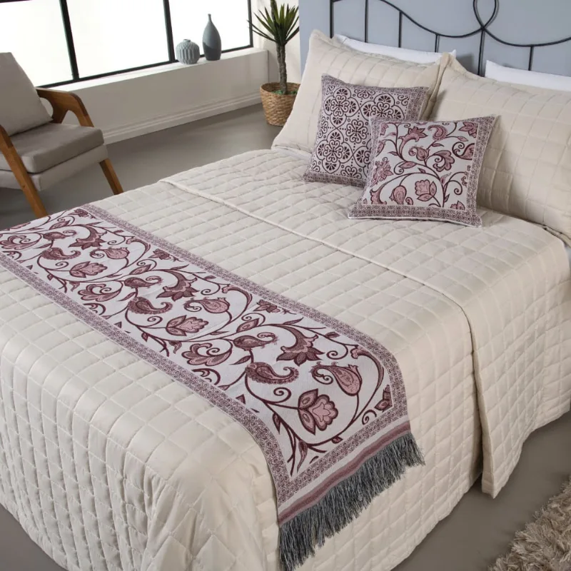 Kit Peseira Grécia 5 Peças King Tecido Jacquard Acompanha Almofadas Cheias