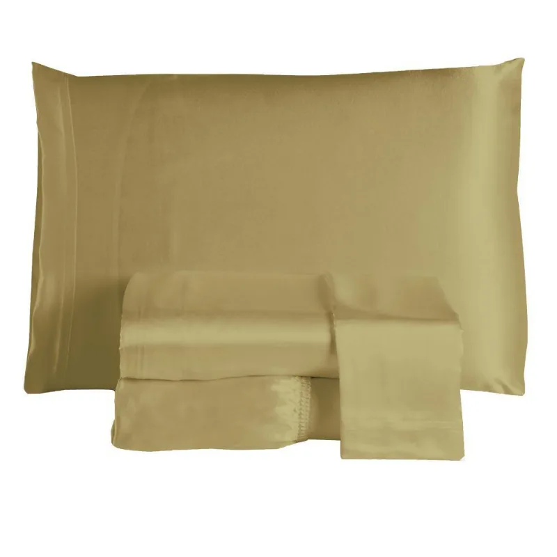 Jogo De Lençol Sublime 4 Peças Queen 100% Poliéster Tecido Cetim Charmousse Cor:dourado