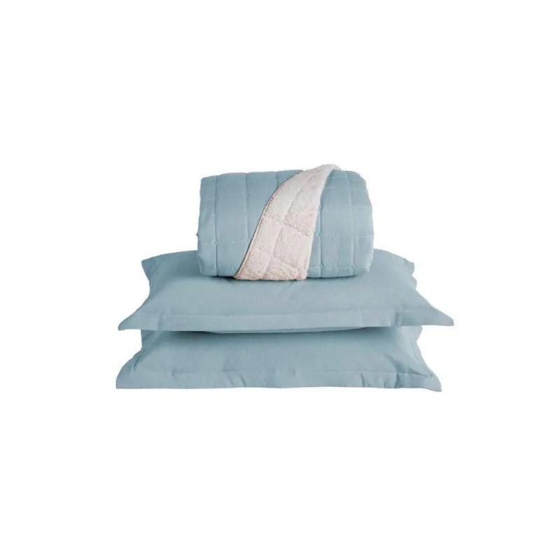 Kit Cobre Leito Matelado Dupla Face Sherpa De Carneiro 3 Peças Casal 80% Algodão - 20% Poliéster Percal 180 Fios Cor:azu