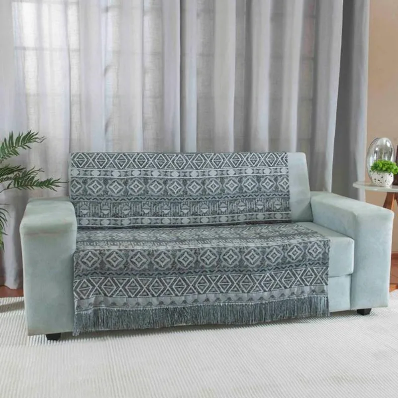 Xale Manta Para Sofá Jacquard 1 Pç Dupla Face - Cinza