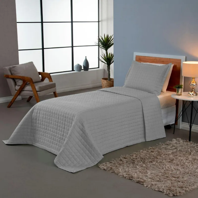 Kit Cobre Leito Matelado Copacabana 2 Peças Solteiro 100% Poliéster Percal 300 Fios - Cinza