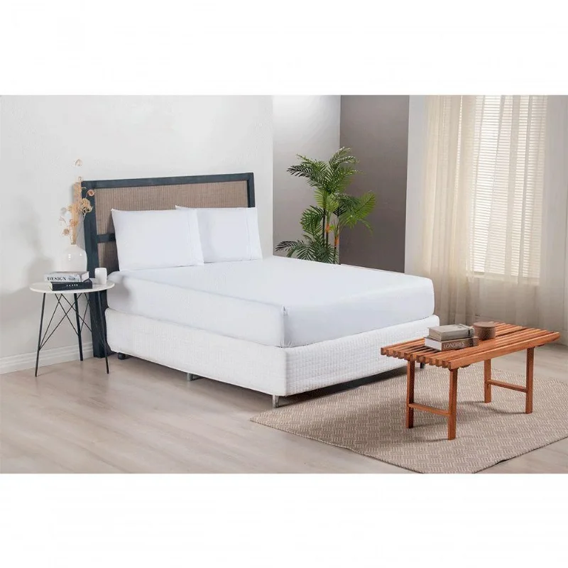 Jogo De Lençol Versatile Ponto Palito Simples 3 Peças King Micropercal Branco