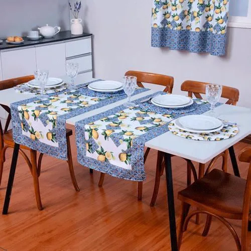Caminho De Mesa Estampado Allegra 1 Peça 1,25M X 43Cm Limão - Não Disponível