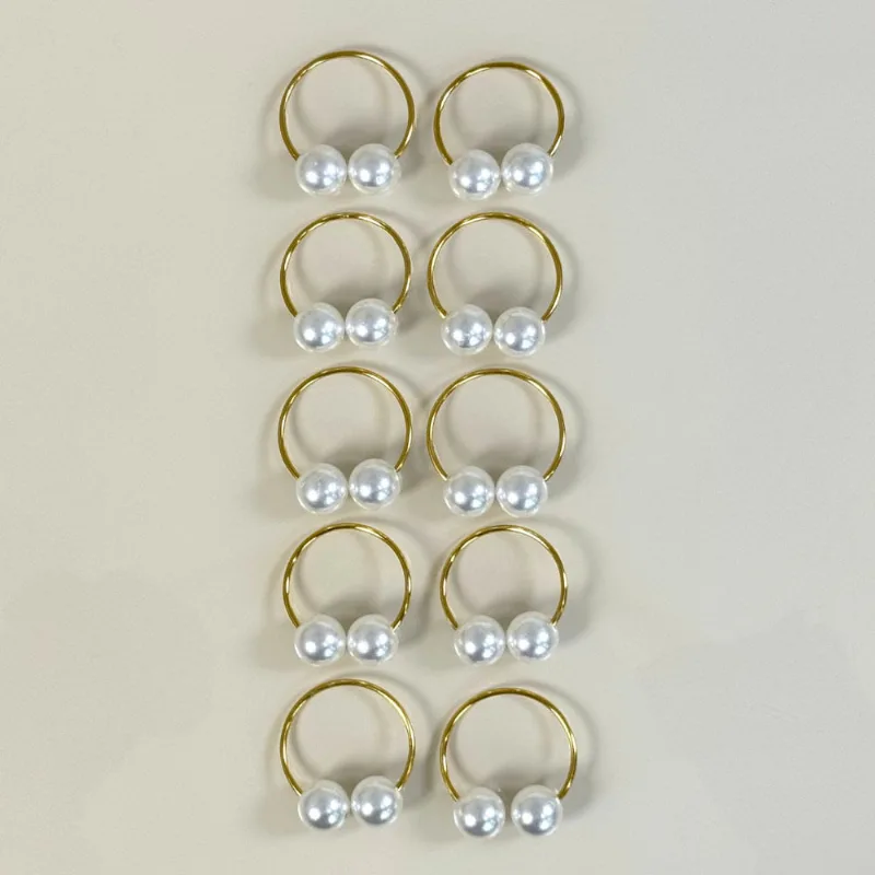 Kit 10 Anéis Para Guardanapos 4cm x 3cm Pérola Duplo Grande Mesa Posta - Dourado