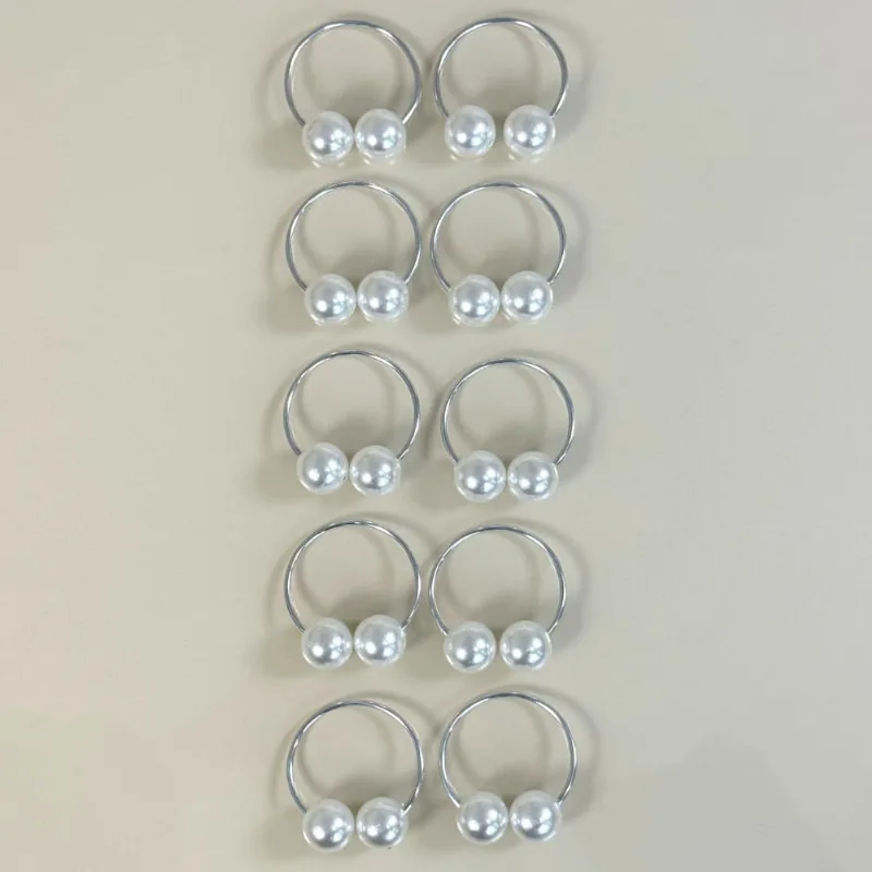 Kit 10 Anéis Para Guardanapos 4cm x 3cm Pérola Duplo Grande Mesa Posta - Prata