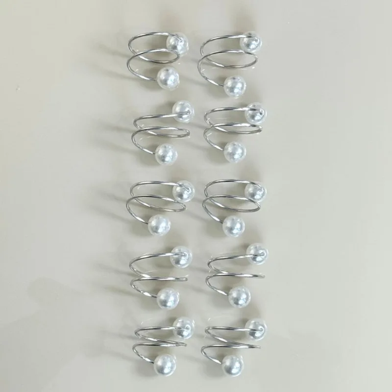 Kit 10 Anéis Para Guardanapos 4,5cm x 4,5cm Pérola Duas Voltas Argola Metal Mesa Posta - Prata