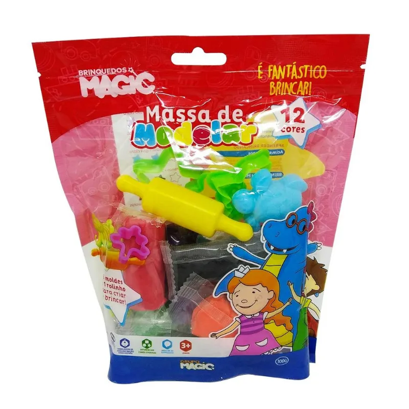 Massinha de Modelar Bichos Educativo Brinquedo 12cores 300g
