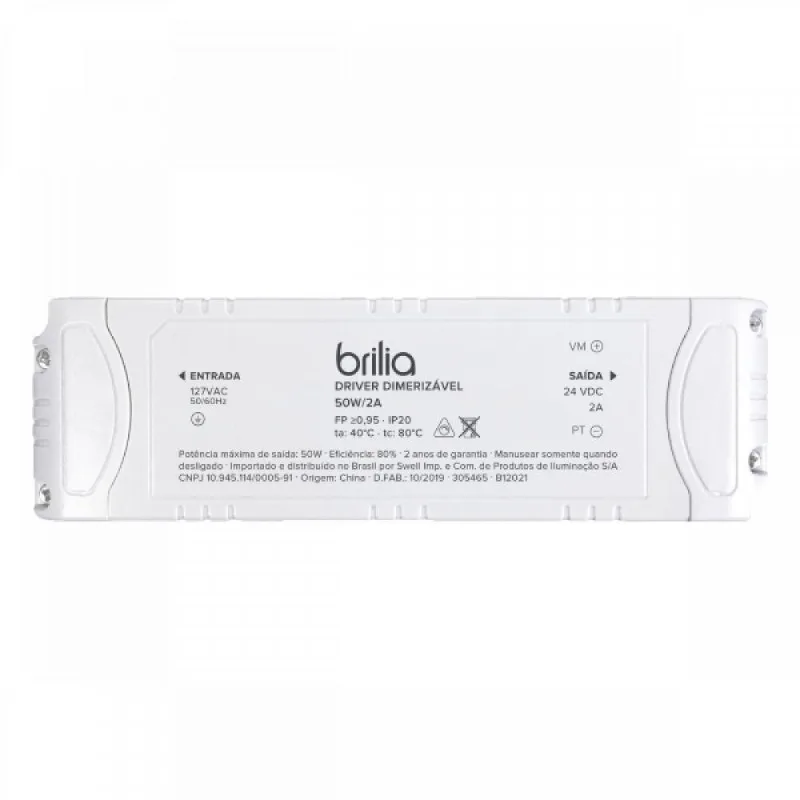 Driver Dimerizável 127v 24v 50w 2a Ip20 305465 Brilia