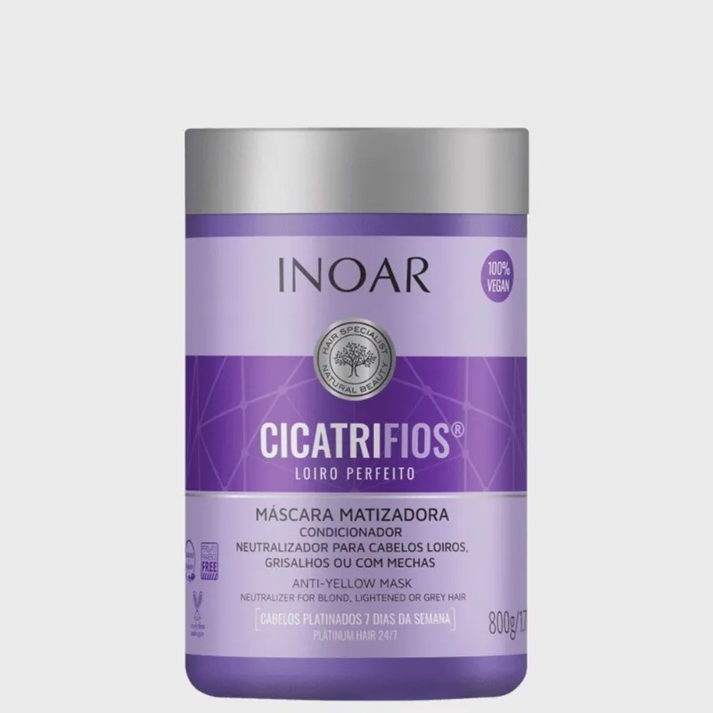Mascara Matizadora Cicatrifios Loiro Perfeito 800ml inoar neutralizador para cabelos loiros com mechas ou grisalhos cabelos platinados