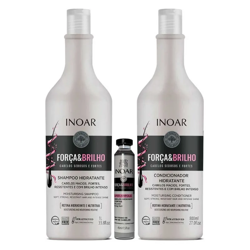 Kit Inoar Força e Brilho Shampoo 1L + Condicionador 800ml + Ampola 45ml