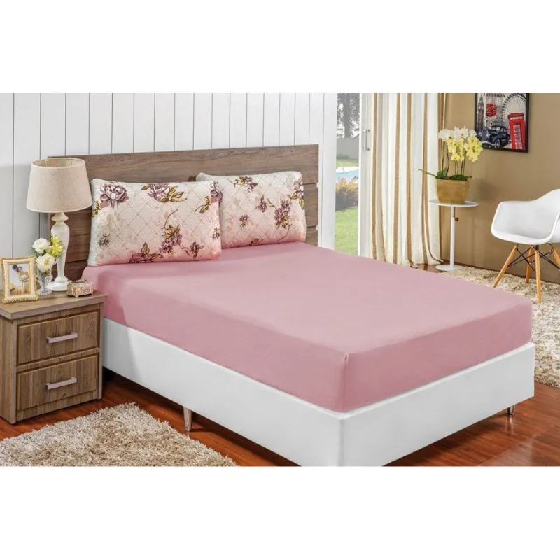 Jogo De Cama Malha Solteiro Quality 02 Peças - Rosê