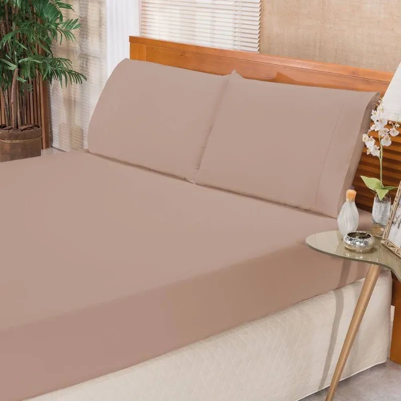 Jogo De Cama Ponto Palito Percal 180 Fios Elegance Solteiro 02 Peças - Caqui
