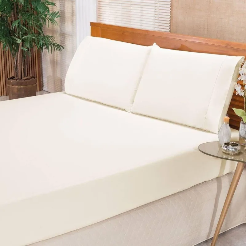 Jogo De Cama Ponto Palito Percal 180 Fios Elegance Casal 03 Peças - Palha - Qualidade Impecável - Bia Enxovais