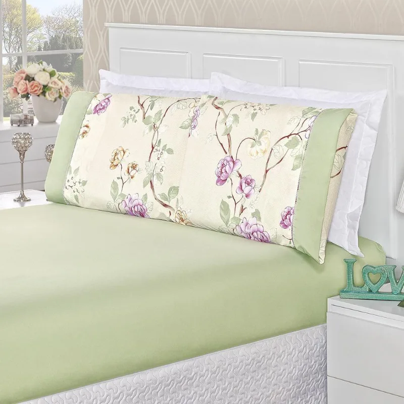Jogo de Cama Casal Padrão 03 Peças 200 Fios em Floral Verde