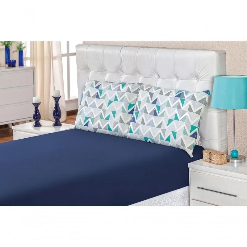 Jogo De Cama Malha King Quality 03 Peças - Geométrico Azul