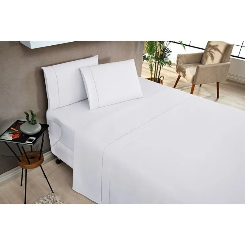 Jogo De Cama Solteiro Elegance 180 Fios 03 Peças - Branco