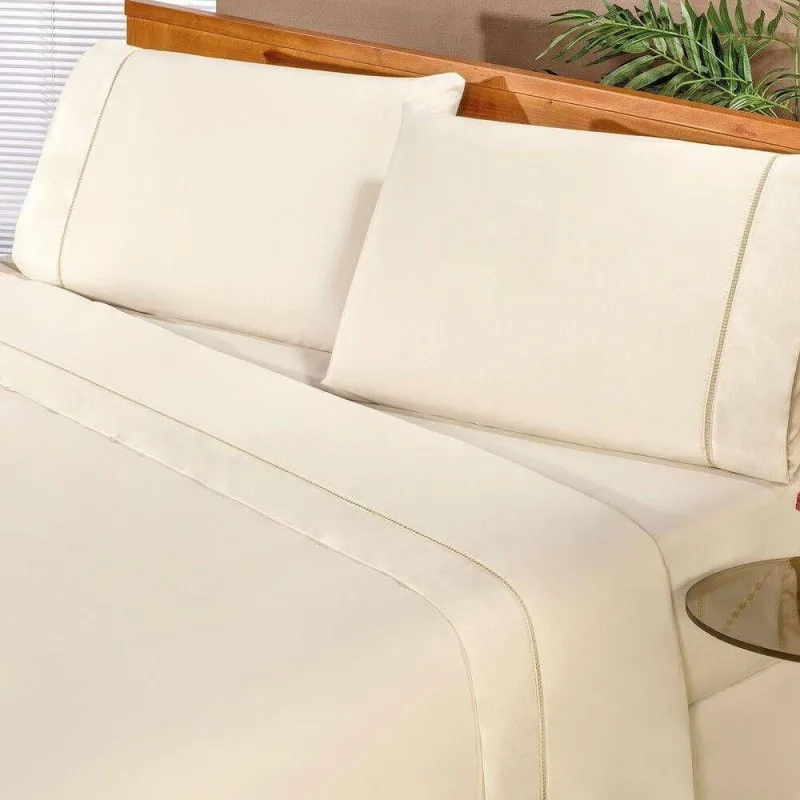 Jogo De Cama Casal Elegance 180 Fios 04 Peças - Palha. - Qualidade Superior - Bia Enxovais - Cama, Mesa E Banho
