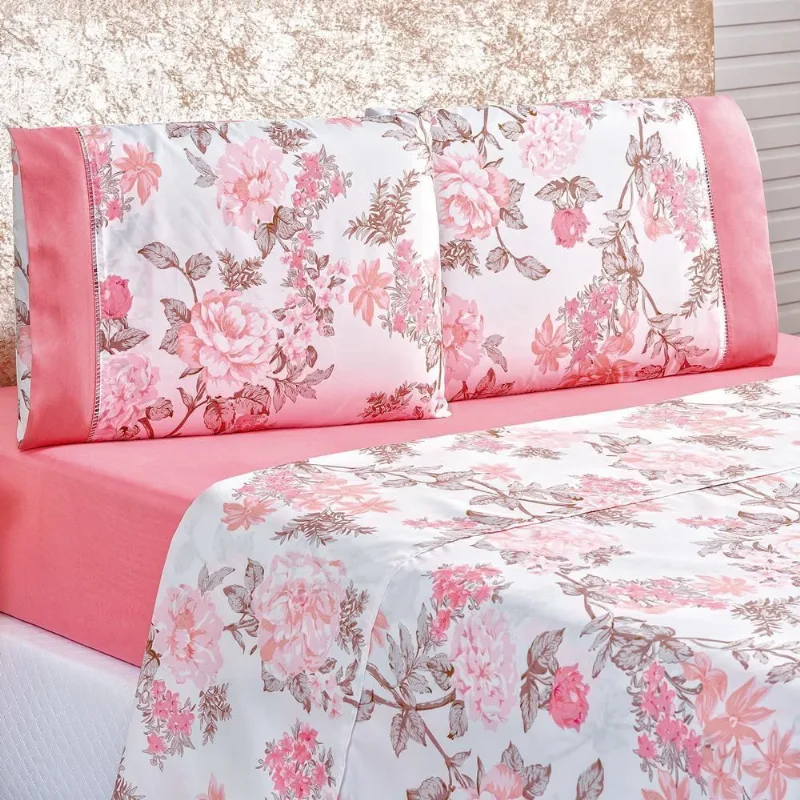 Jogo De Cama Estampado Micropercal 200 Fios Naturale King 04 Peças - Serene