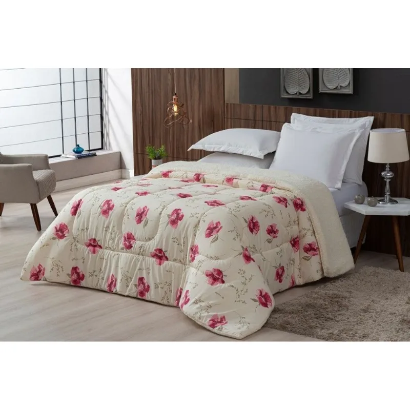 Coberdrom Sherpa/Percal 180 Fios Estampado Queen Gran Moratta 01 Peça - Floral Rose