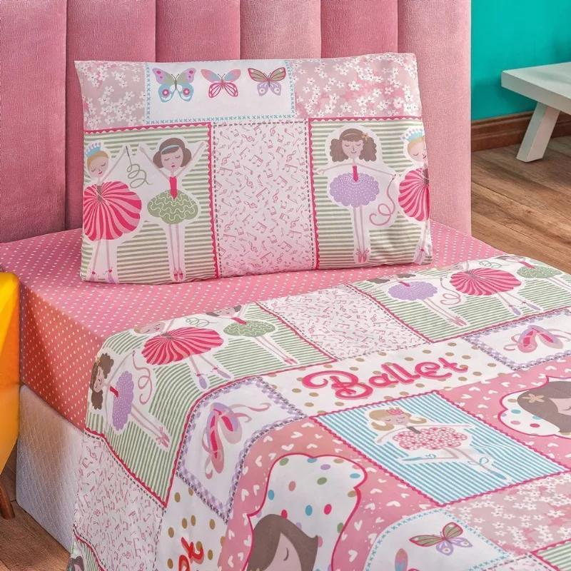 Jogo De Cama Lençol Bouti Infantil Kids Solteiro 03 Peças - Ballet - Bia Enxovais
