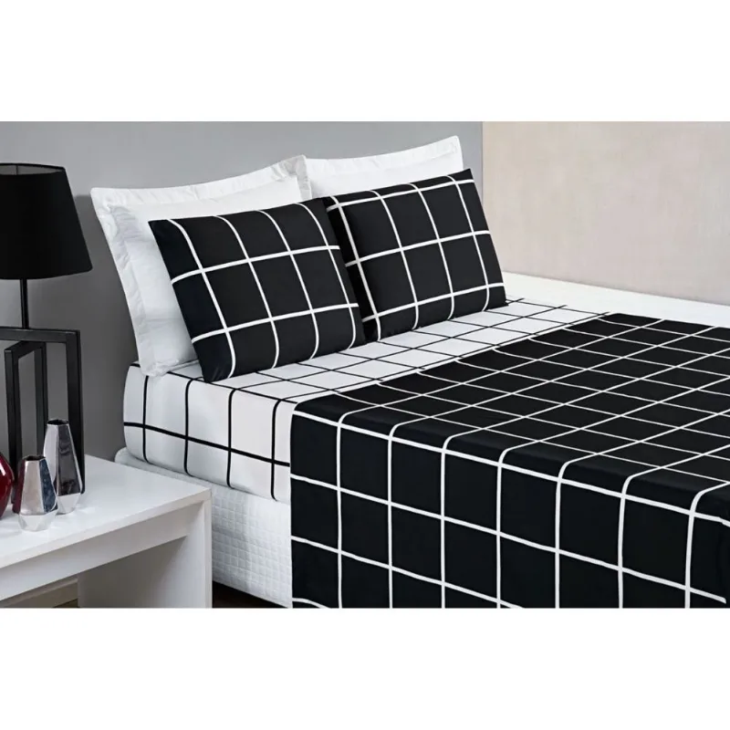 Jogo De Cama Com Lençol De Cima 200 Fios Austin King 04 Peças - Preto