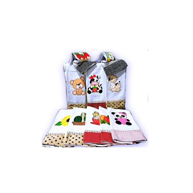 Kit 05 Panos Prato Guardanapo Bordado Patchwork Revenda