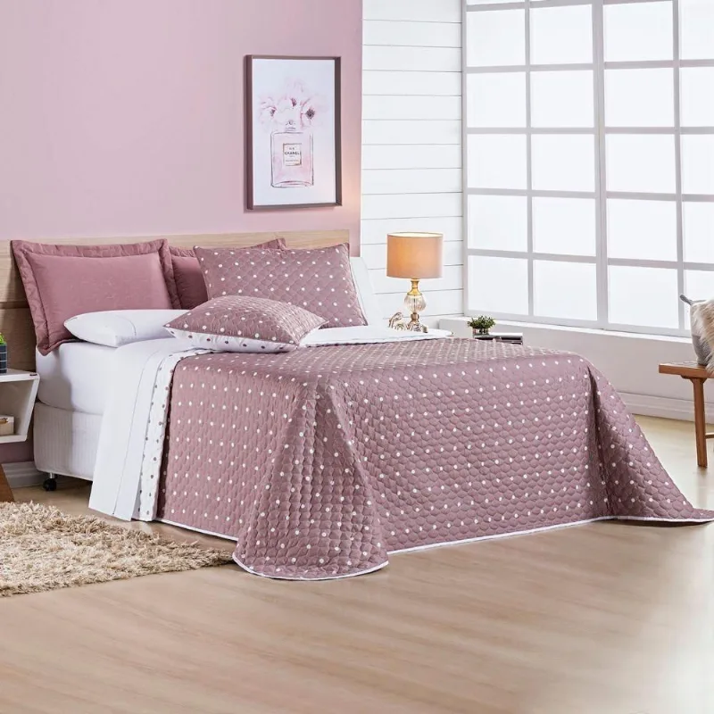Cobre Leito 200 Fios Petit Poá King 03 Peças - Rose