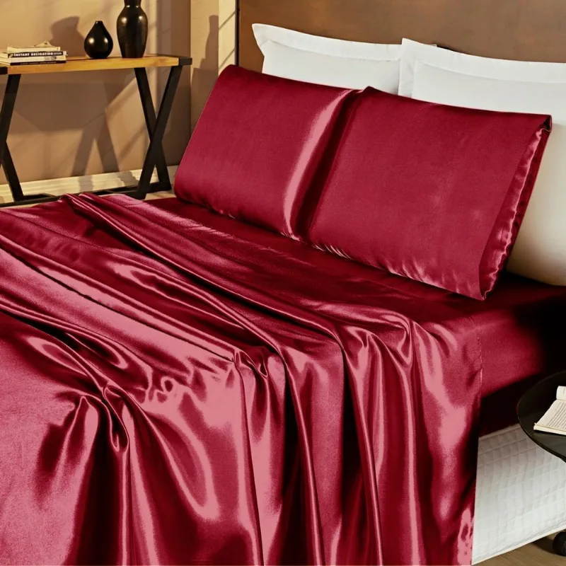 Jogo De Cama Lençol Cetim Casal Romantic 04 Peças - Vinho