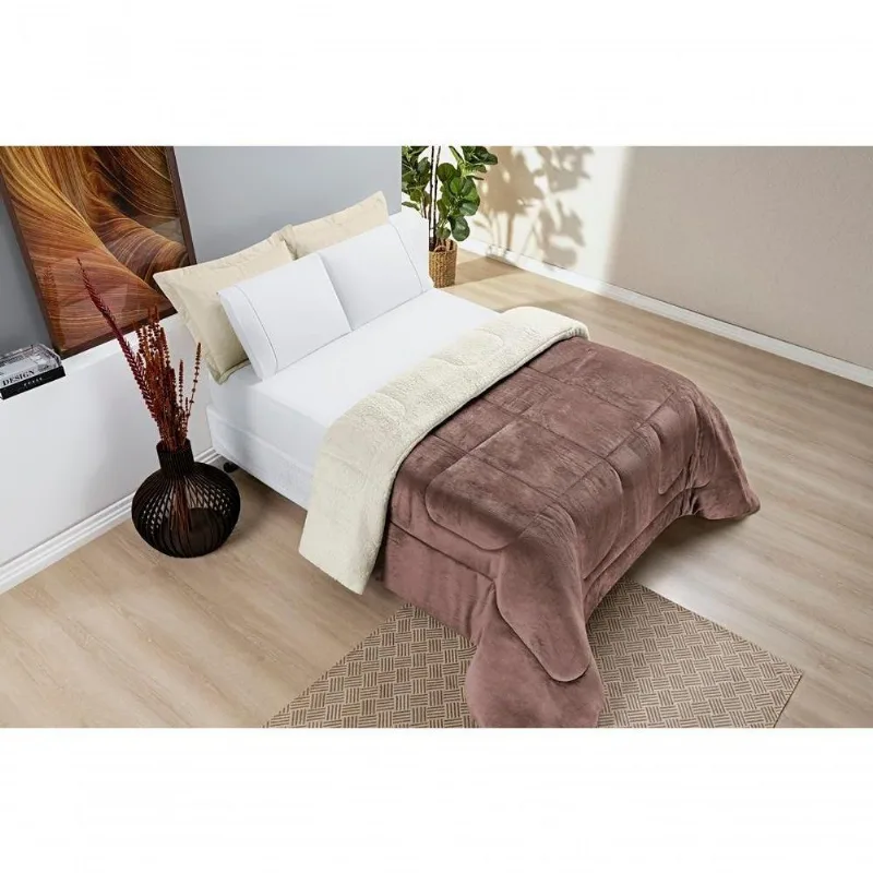 Coberdrom Sherpa E Flannel Everest Queen Manta Alta 150g 01 Peça - Rose