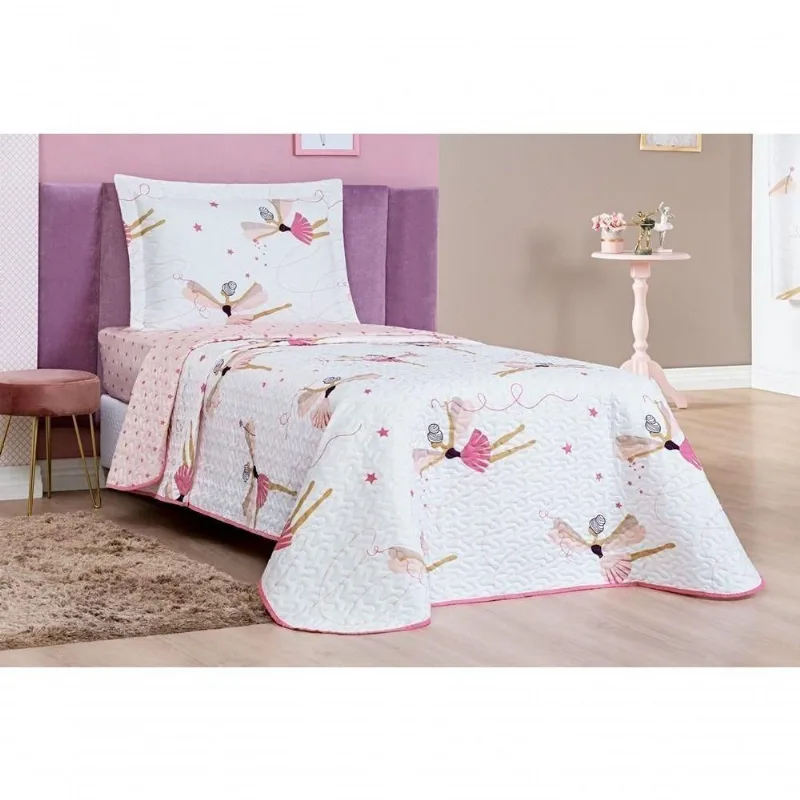 Colcha Cobre Leito Bouti Dupla Face Solteiro Infantil Kids 2 Peças - Bailarina - Bia Enxovais - Cama, Mesa E Banho