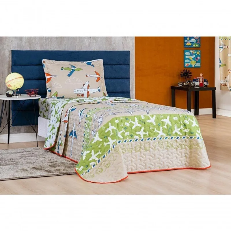 Colcha Cobre Leito Bouti Dupla Face Solteiro Infantil Kids 2 Peças - Foguete