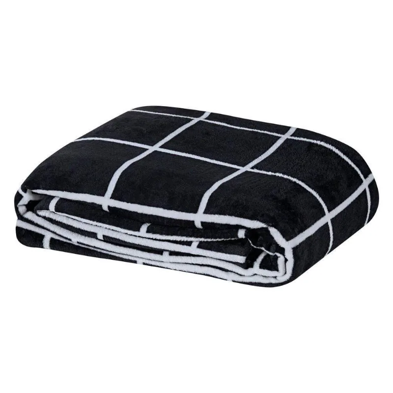 Manta Casal Padrão Austin Flannel Microfibra 1 Peça - Preto