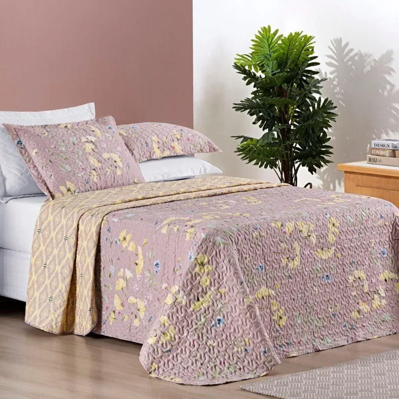Colcha Estampada Dupla Face Bouti Queen 03 Peças - Lavanda - Bia Enxovais