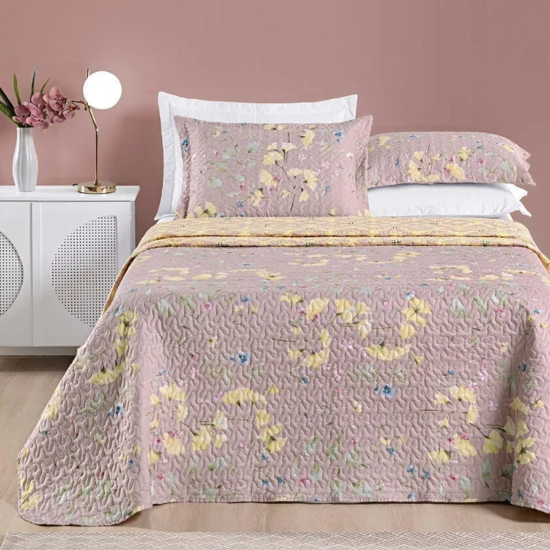 Colcha Estampada Dupla Face Bouti King 03 Peças - Lavanda - Bia Enxovais
