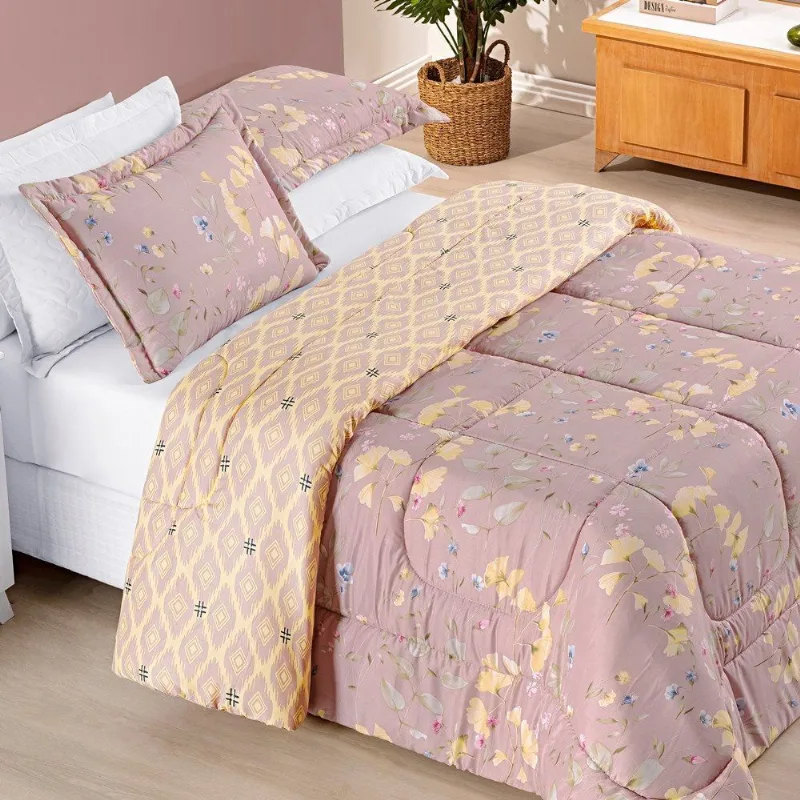 Kit Edredom Dupla Face 2,40m x 2,20m Bouti 03 Peças - Lavanda