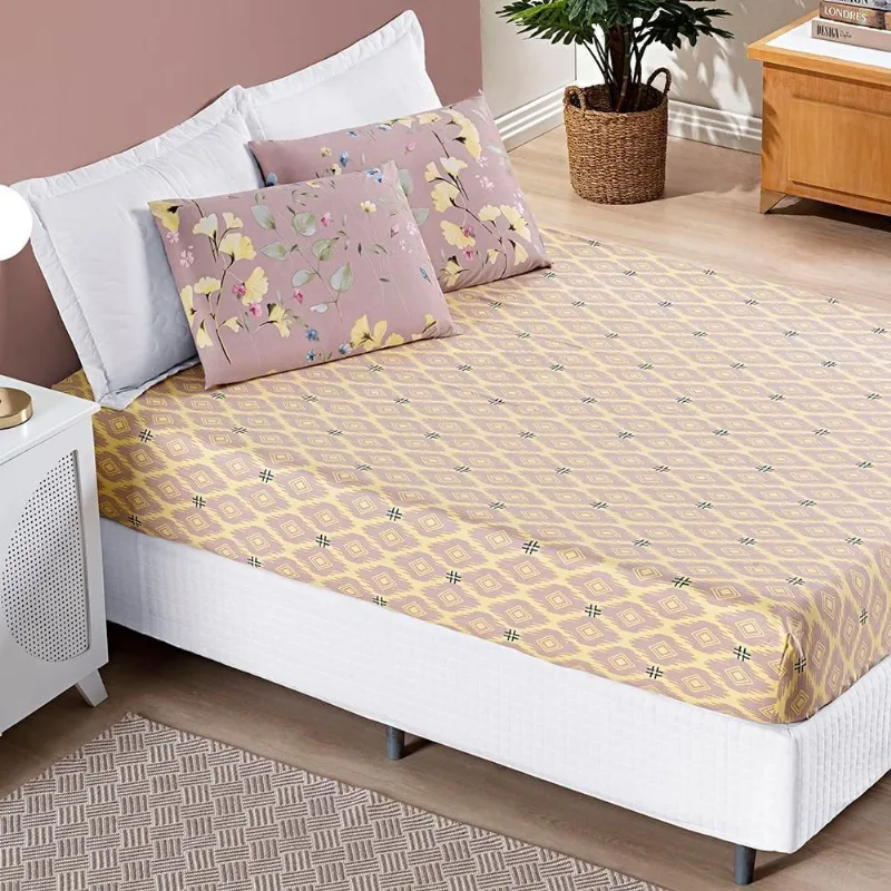 Jogo de Cama Lençol Bouti Estampado King 03 Peças - Lavanda