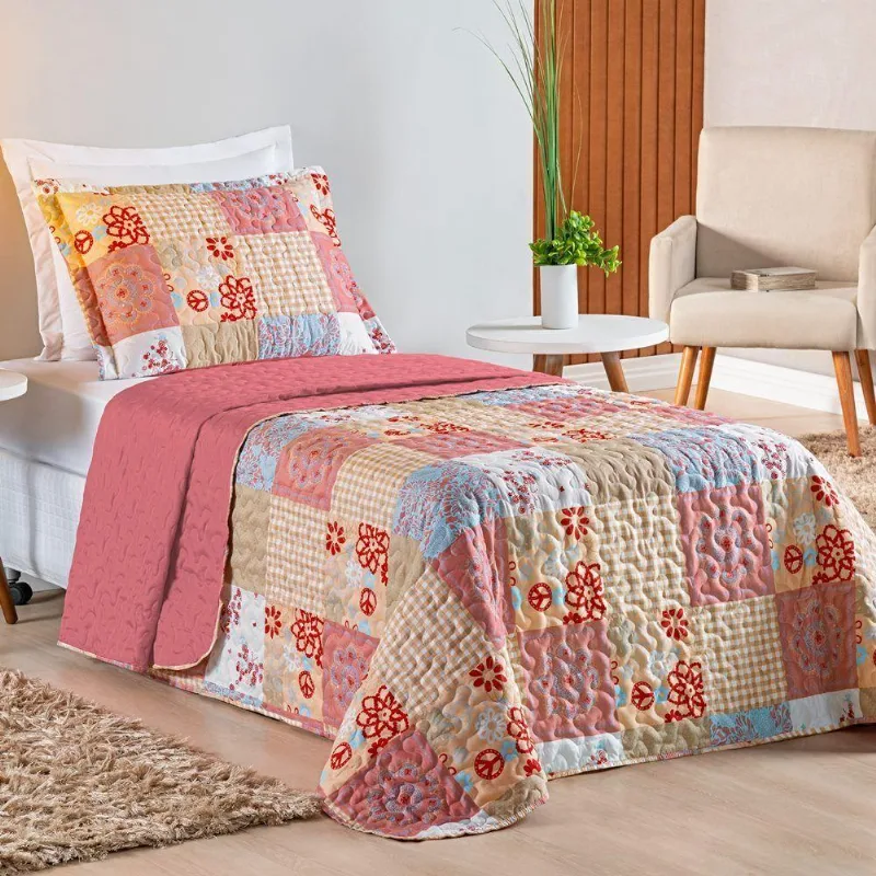 Colcha Estampada Dupla Face Bouti Solteiro 02 Peças - Petra