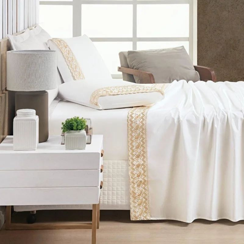 Jogo De Cama Supreme Queen 04 Peças - Off White - qualidade alta - Bia Enxovais - Cama, Mesa E Banho