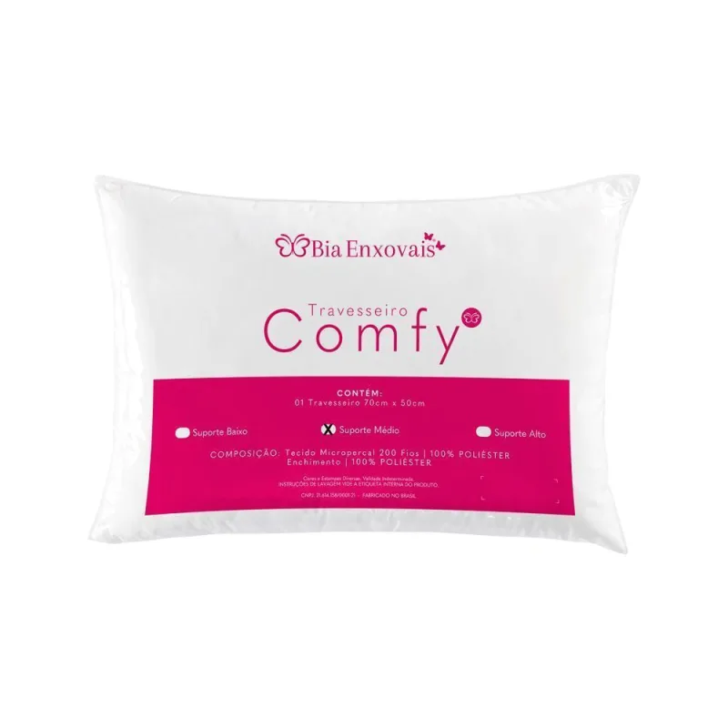 Travesseiro Comfy Suporte Médio 01 Peça - Branco - Bia Enxovais