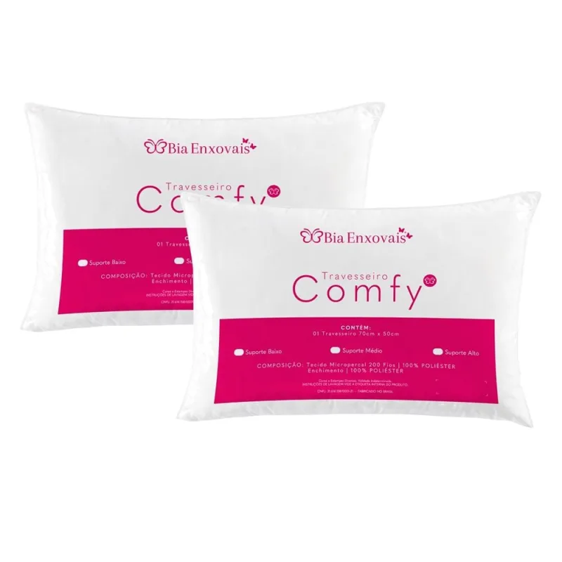 Kit Travesseiros Comfy Suporte Médio Fibra Siliconizada 500 Gramas 70cm x 50cm - 2 Unidades - Bia Enxovais