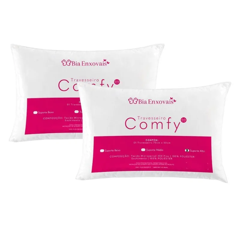 Kit 02 Travesseiros Comfy Suporte Alto - Branco