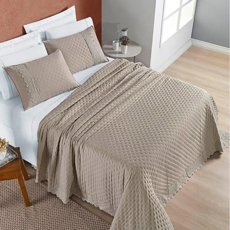 Cobre Leito King Nobless Micropercal 200 Fios 3 Peças - Taupe - 100% Poliéster