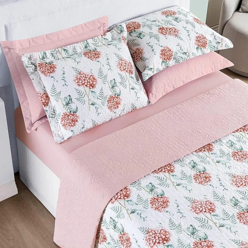 Cobre Leito Queen Cotton Select Dupla Face 200 Fios 3 Peças - Hortência - Casa Modelo Enxovais