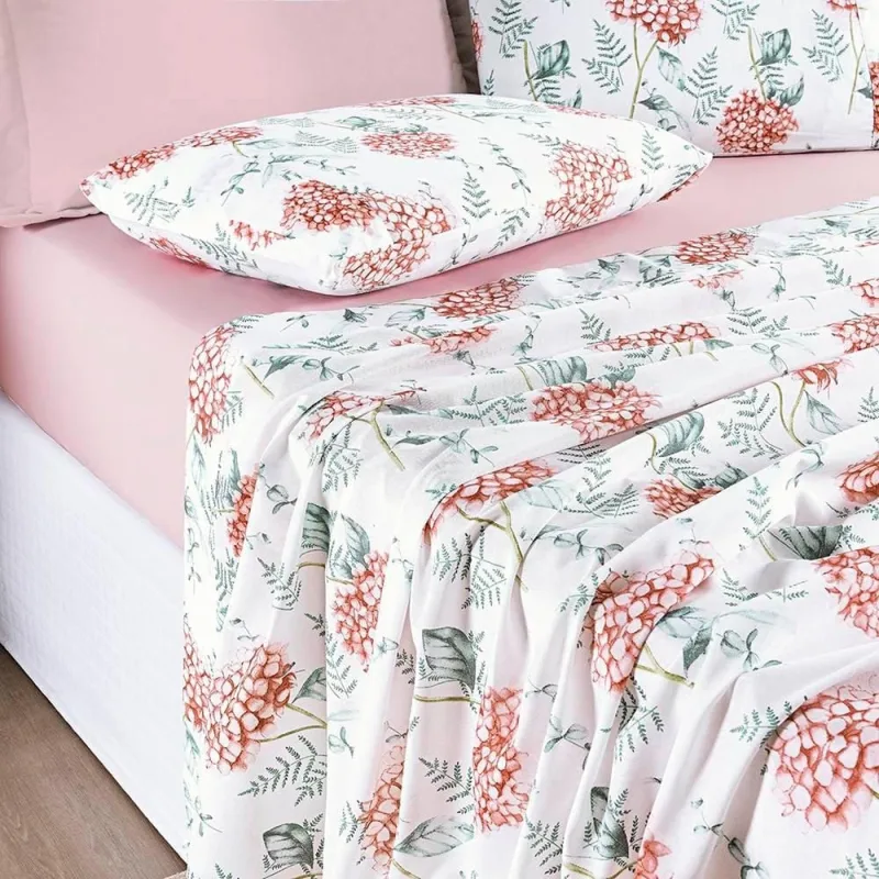 Jogo de Lençol Casal Padrão Cotton Select Percal 200 Fios 4 Peças - Hortência - Casa Modelo Enxovais - Cama, Mesa E Banho