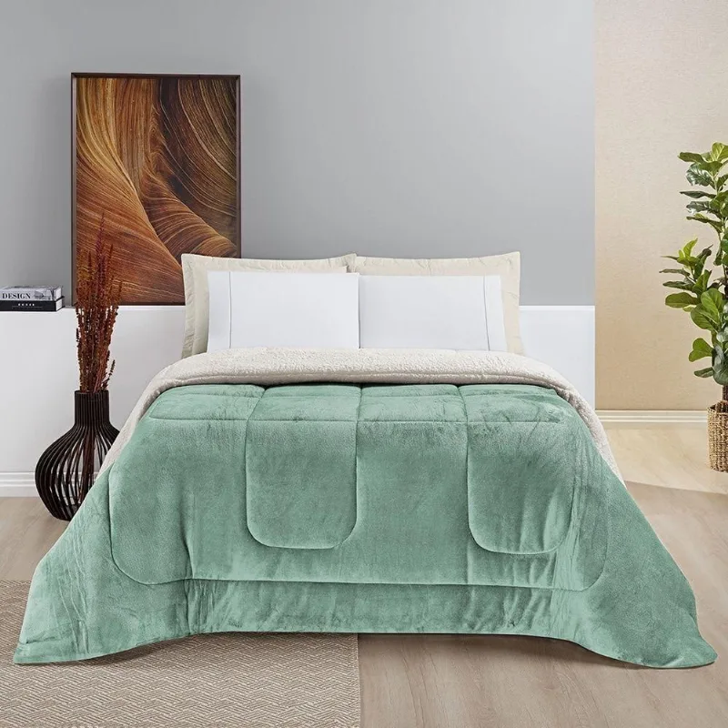 Coberdrom Sherpa E Flannel Everest Queen Manta Alta 150g 01 Peça - Alecrim