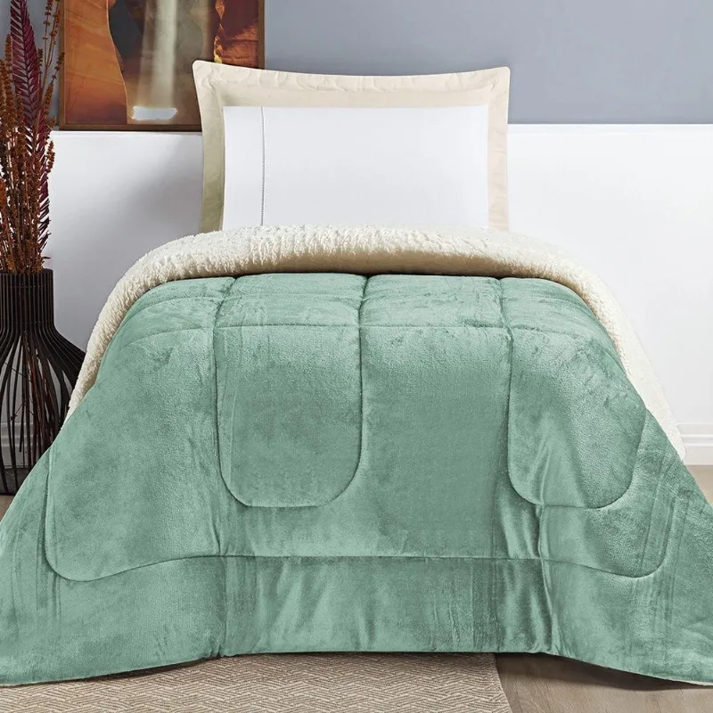 Coberdrom Sherpa E Flannel Everest Solteiro Manta Alta 150g 01 Peça - Alecrim