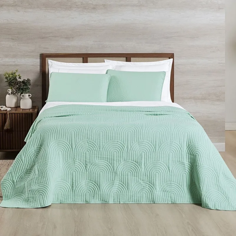 Cobre Leito Arcos 200 Fios King 03 Peças 100% Poliéster - Verde Suave